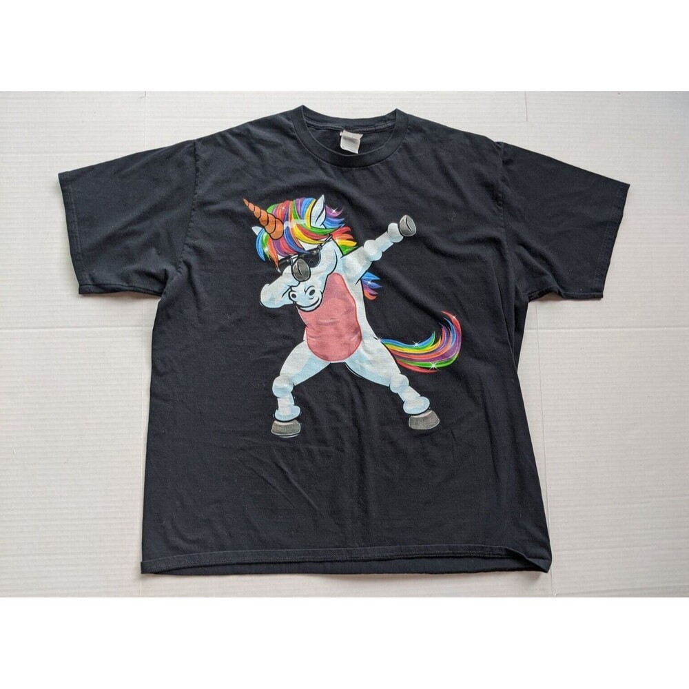 Dabbing Unicorn Teeshive  T-shirt Black Unisex Size XL Port and Company